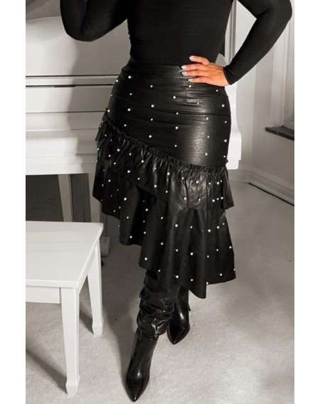 Lovely Trendy Asymmetrical Design Black Skirt