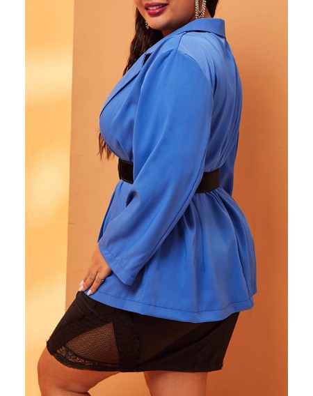 Lovely Casual V Neck Blue Plus Size Blazer(Without Belt)