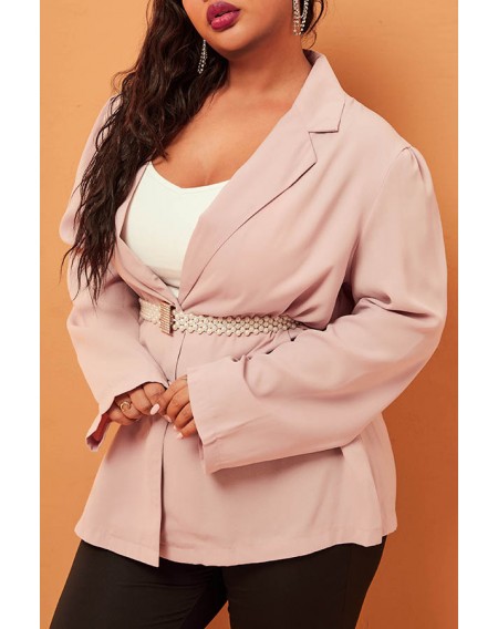 Lovely Casual V Neck Dusty Pink Plus Size Blazer