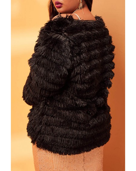 Lovely Casual Ruffle Design Black Plus Size Coat