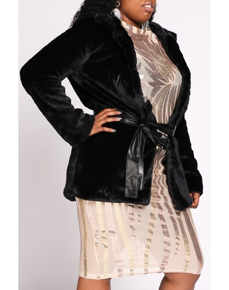 Lovely Trendy Lace-up Black Plus Size Coat