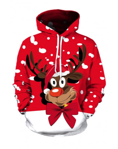 Lovely Christmas Day Printed Red Hoodie
