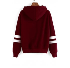 Lovely Casual Hooded Collar Striped Wine Red Hoodie