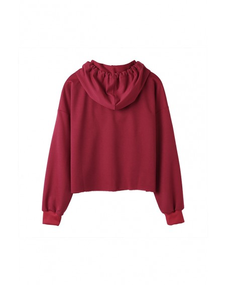 Lovely Casual O Neck Printed Wine Red Hoodie