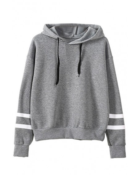 Lovely Casual Hooded Collar Striped Grey Hoodie
