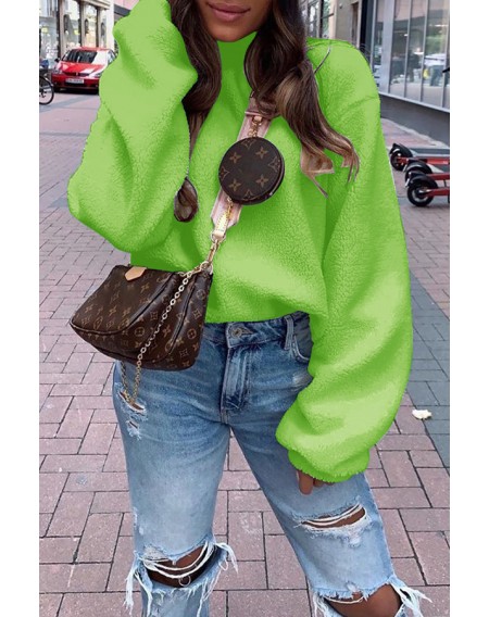 Lovely Casual Turtleneck Green Sweatshirt
