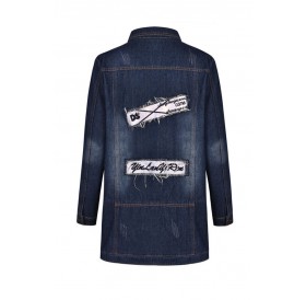 Lovely Casual Patchwork Blue Coat