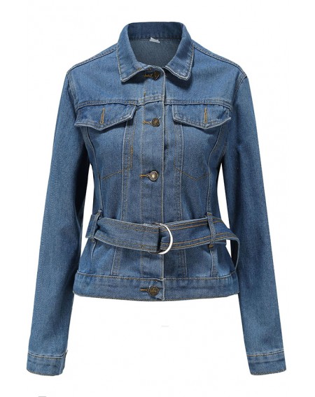 Lovely Casual Lace-up Blue Coat