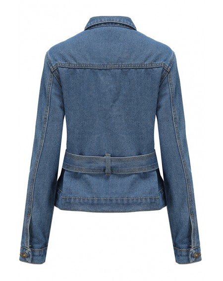 Lovely Casual Lace-up Blue Coat