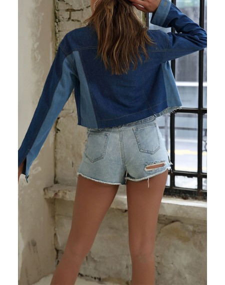 Lovely Casual Color-lump Patchwork Blue Jacket